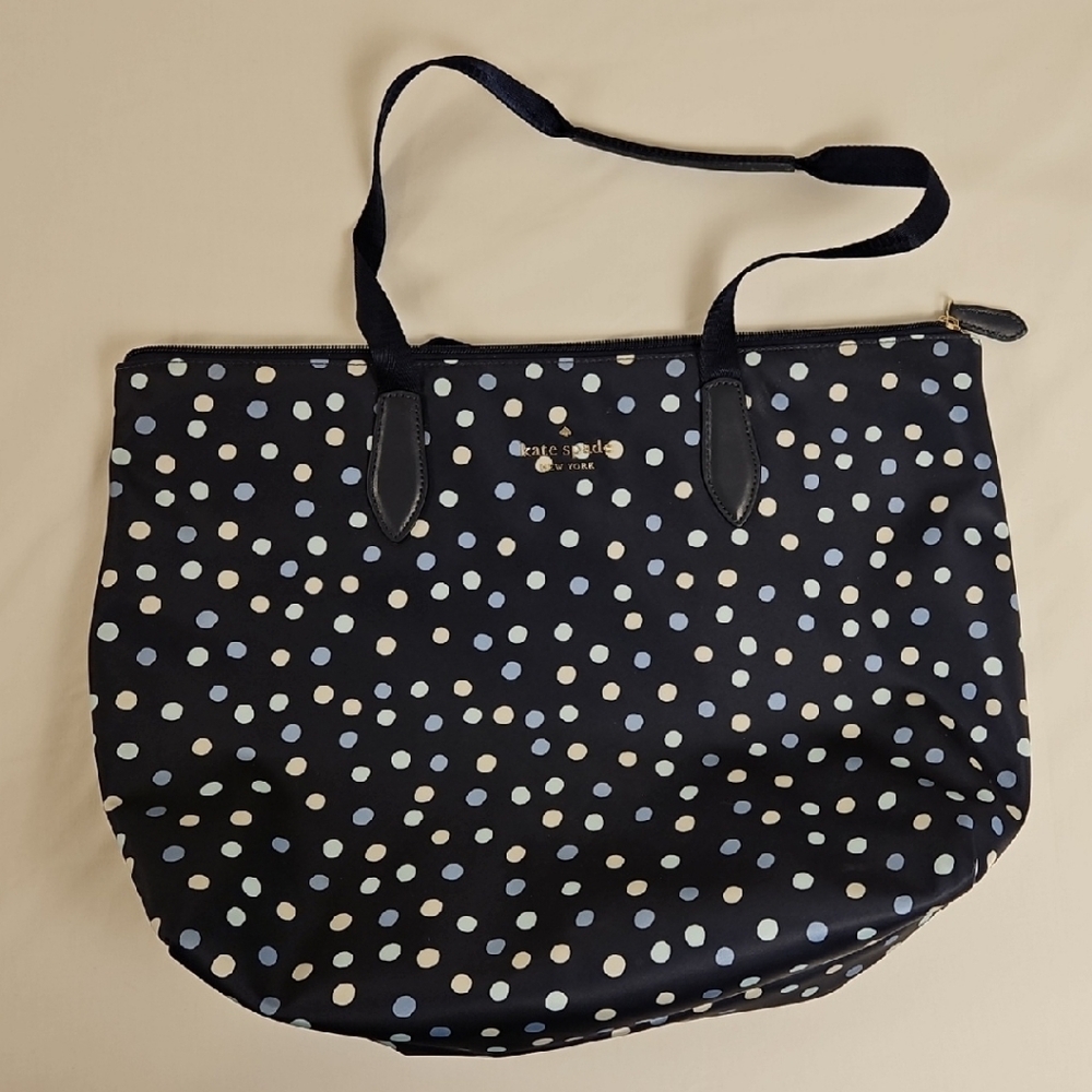Kate Spade Polka Dot Tote Bag with Matching Accessory Pouch – Navy Blue